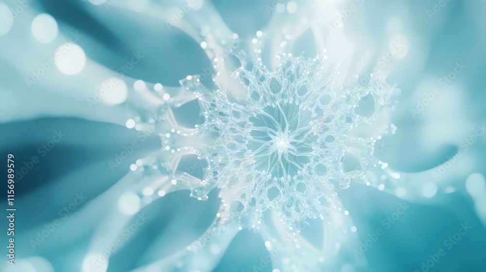 Fototapete abstract teal fractal design with glowing center and bokeh effect.