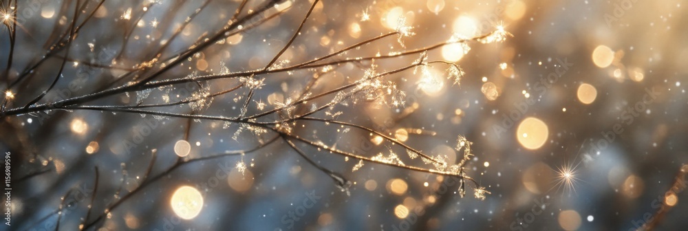 Aufkleber snow-covered branches with bokeh lights.