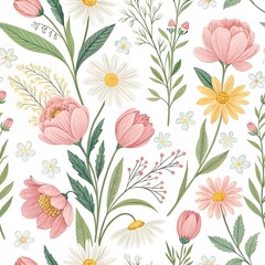 Fresh Floral Pattern with Soft Pastel Colors