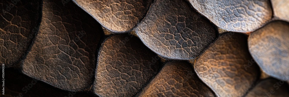 Aufkleber Close-up of textured reptile scales, overlapping pattern, brown and dark tones.