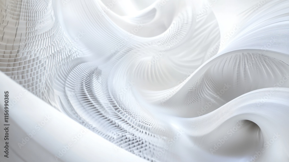 Aufkleber Abstract white 3D rendering of swirling, textured shapes and curves.