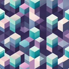 Abstract 3D Cubic Gradient Pattern in Purple and Turquoise with Geometric Symmetry and Depth
