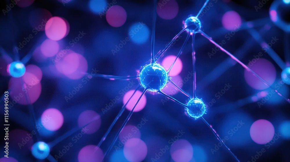 Poster Abstract glowing neural network connection.