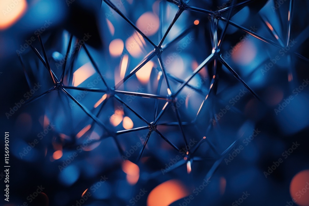 Aufkleber abstract dark blue and orange geometric structure with bokeh lights.