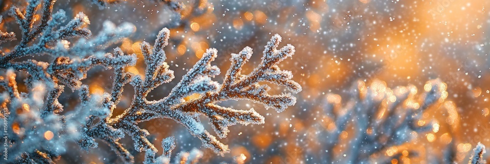 Poster frosty winter branch with bokeh background. (1)