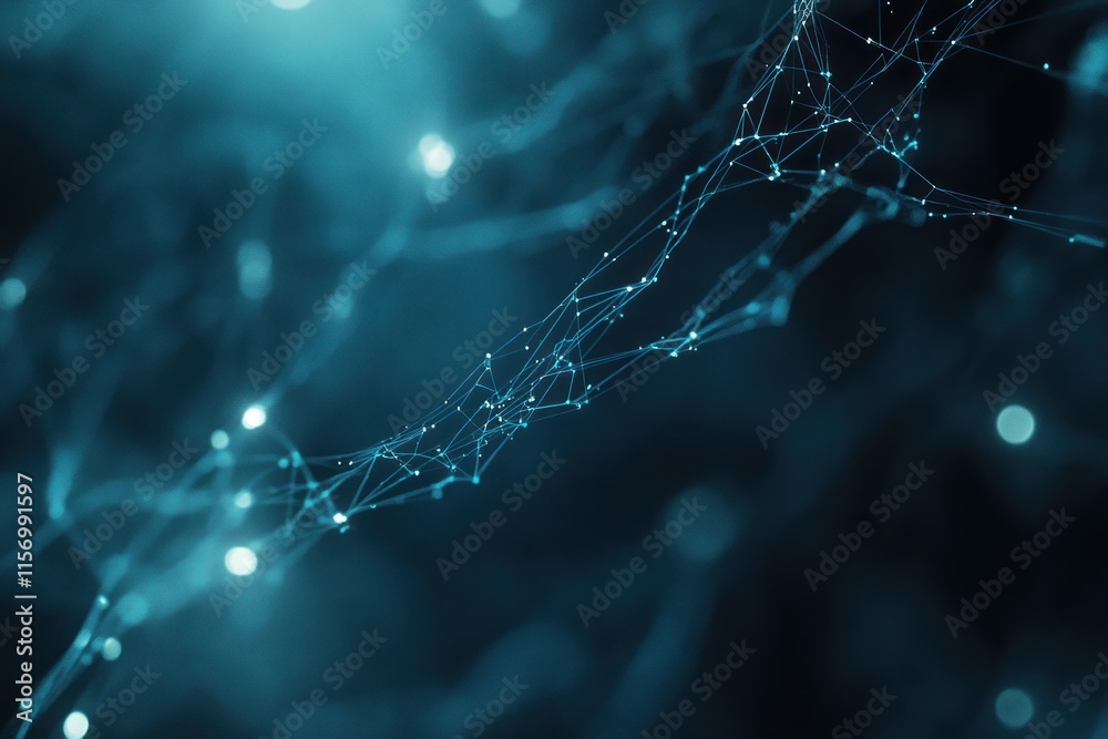 Aufkleber Abstract teal network plexus background with glowing nodes.