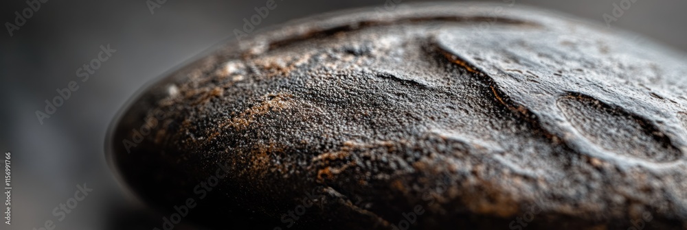 Aufkleber close-up of dark, textured stone surface with uneven surface and subtle light reflections.