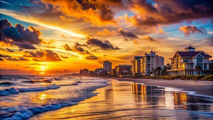 Fototapeta premium Myrtle Beach Coastline Silhouette: Residential Area Sunset Photography
