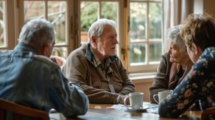 Elderly individuals discussing pension crisis and financial challenges together