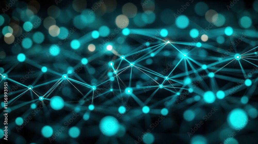 Aufkleber Abstract teal network connection nodes and lines.