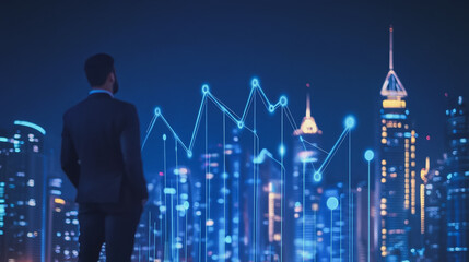 Obraz premium Smart digital Innovation city with connection network reciprocity over the cityscape. of future smart wireless digital city and social media networking systems that connects people with in city