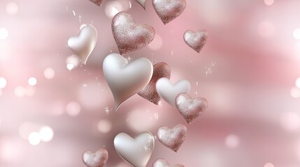 Colorful heart-shaped confetti and shiny glitter sparkle on a lively pastel pink setting, perfect for festive occasions and cheerful gatherings SEAMLESS PATTERN