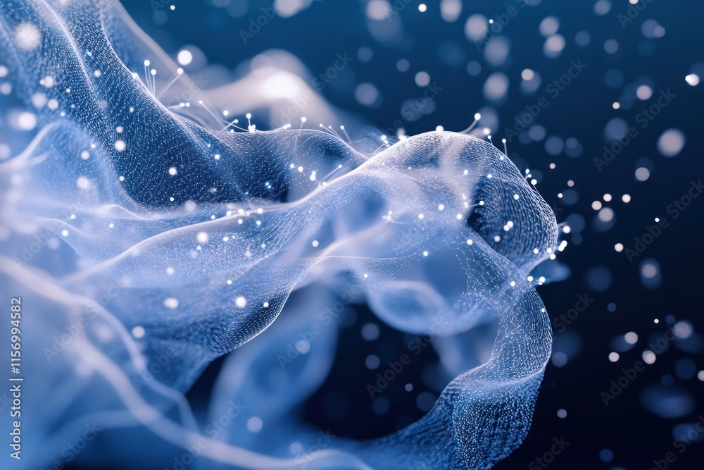 Poster abstract blue digital wave with glowing particles.
