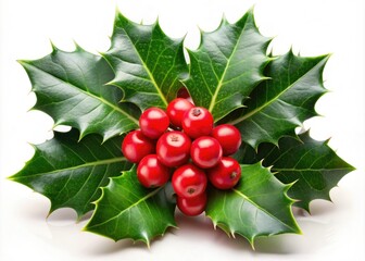 Minimalist holly sprig portrait: festive holiday greeting card. Simple elegance for Christmas.