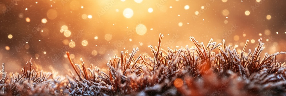 Aufkleber frost-covered plants with bokeh background.