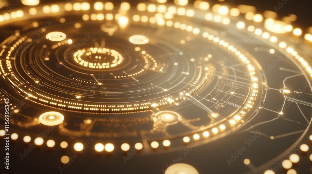 Poster abstract circular golden futuristic technology interface.