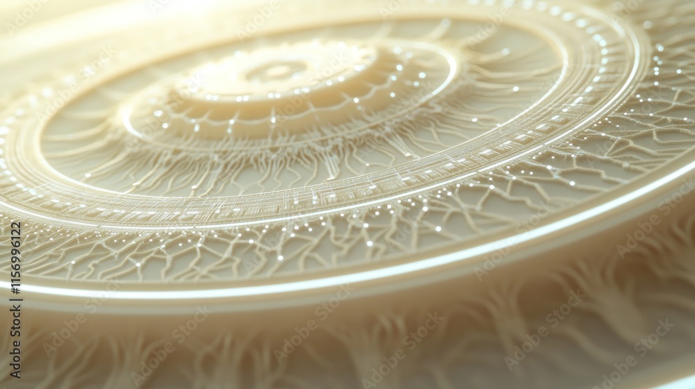 Poster Close-up of a beige circular abstract design with intricate details and glowing lines.