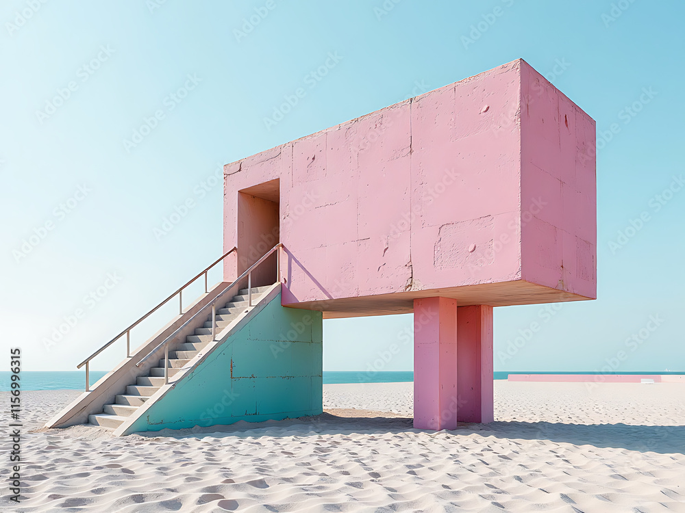 Aufkleber The Concrete Structure Features A Unique Pink And Turquoise Color Scheme Giving It An Abstract Design. 00003