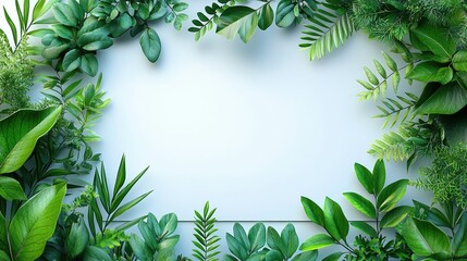 Fototapeta premium A border of lush green leaves framing a blank space for text or design.