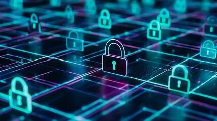 Cybersecurity Network: Digital Padlocks Protecting Data