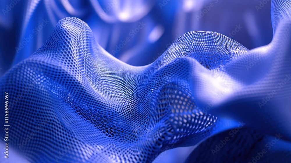 Poster Abstract blue mesh flowing in waves, creating a dynamic and elegant pattern.