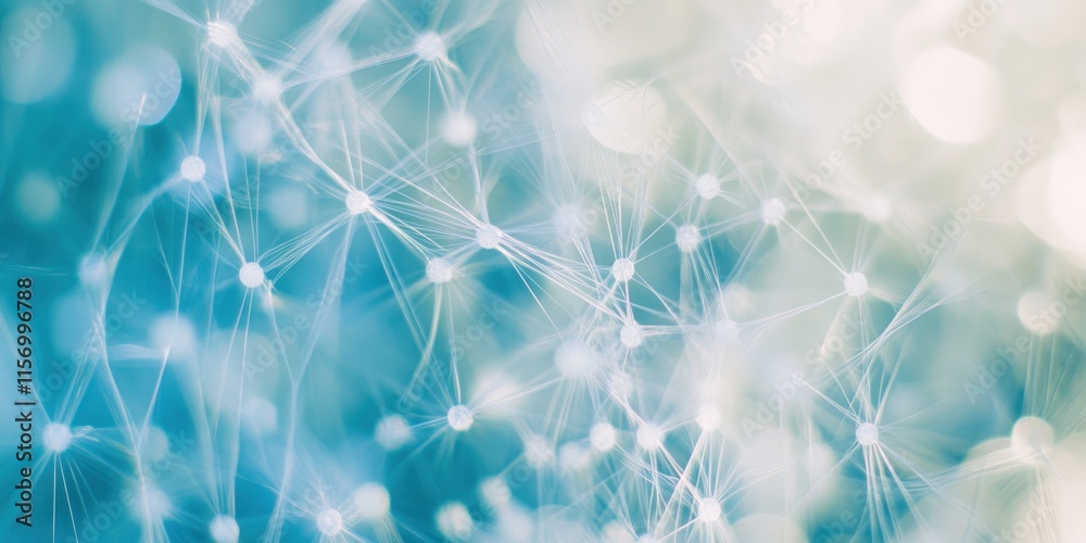 Fototapete Abstract teal background with interconnected nodes and lines, resembling a network or neural system.
