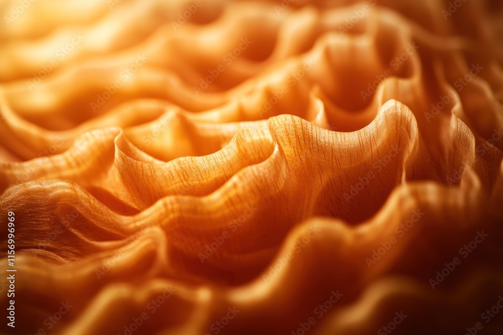 Poster abstract close-up of golden fabric with soft, wavy texture and warm lighting.