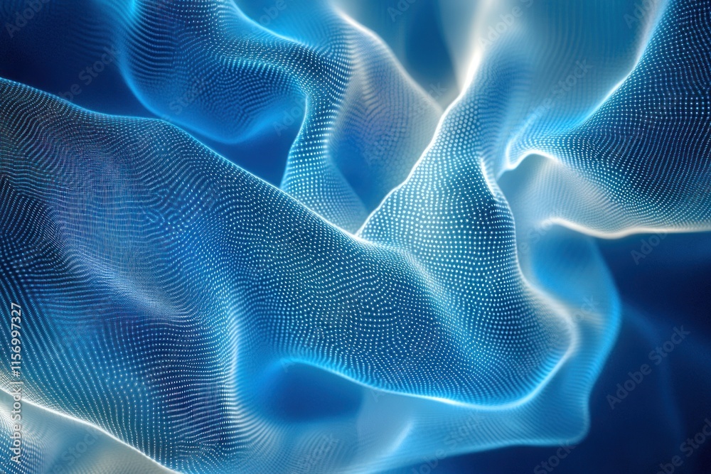 Poster abstract blue glowing fabric texture with light and shadow effects.