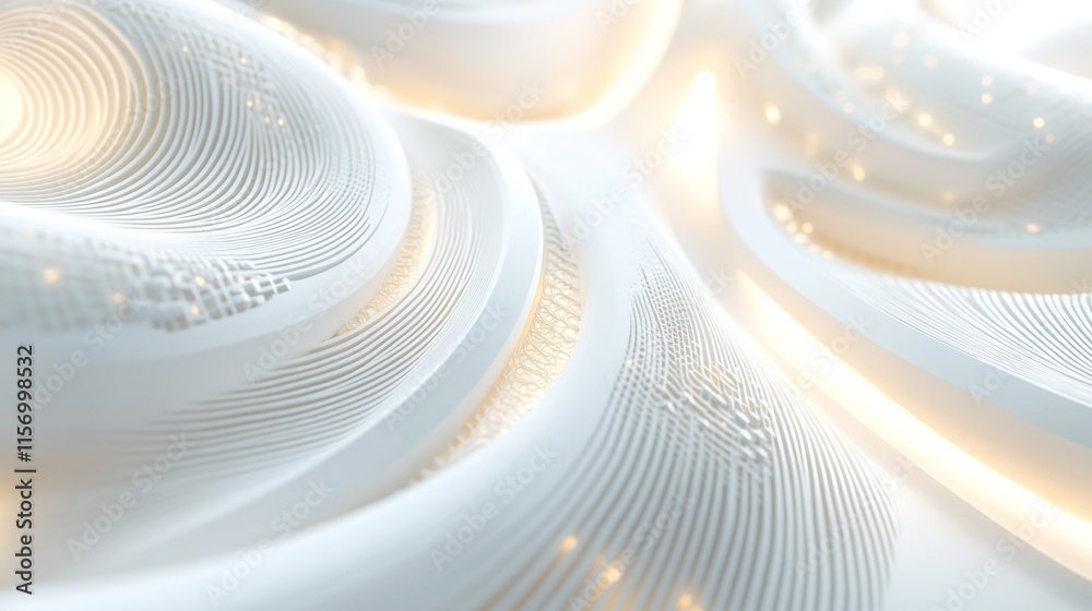 Aufkleber abstract white wavy background with glowing lines and dots.