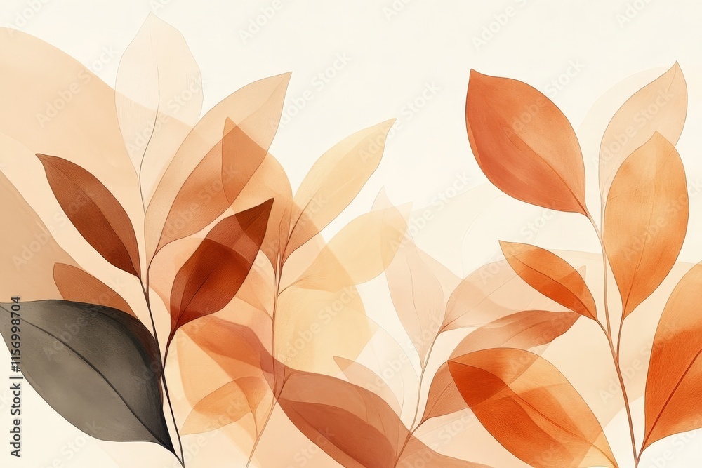 Poster Graceful leaf patterns blending softly in earthy tones create a soothing visual experience, capturing nature's beauty with an elegant and subtle artistic touch.