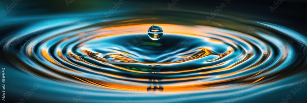 Poster A single drop of water creating concentric ripples on a water surface.