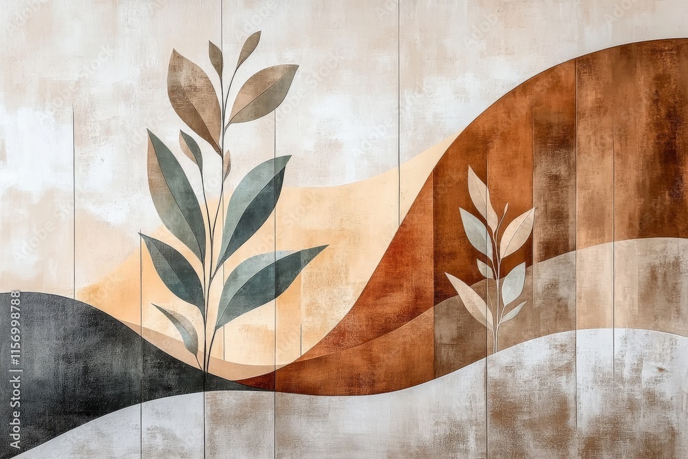 Aufkleber a harmonious artwork featuring flowing wave-like patterns with earthy tones, interweaving elements o