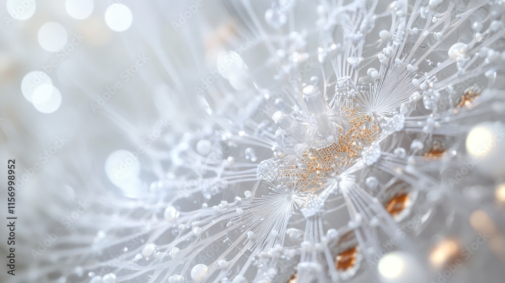 Aufkleber Abstract white and gold glowing structure with interconnected nodes and strands.