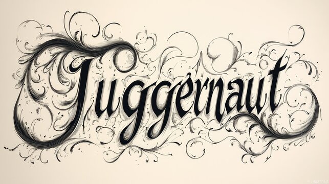 Ornate calligraphy of the word "Juggernaut".