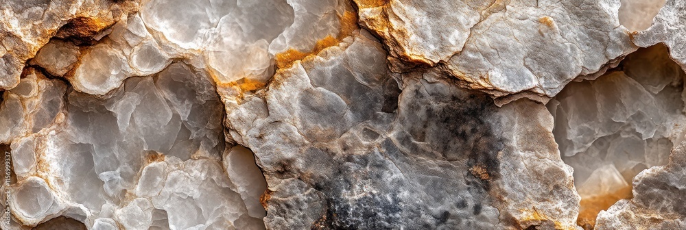 Aufkleber Close-up of grey and orange stone texture with rough surface and irregular patterns.