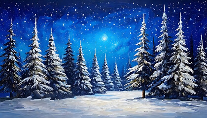 Christmas banner, abstract beautiful night scene, snowy, a starry sky, art painting texture