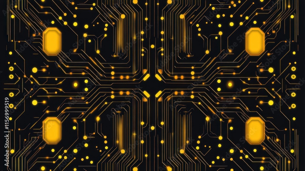 Poster abstract gold circuit board pattern.