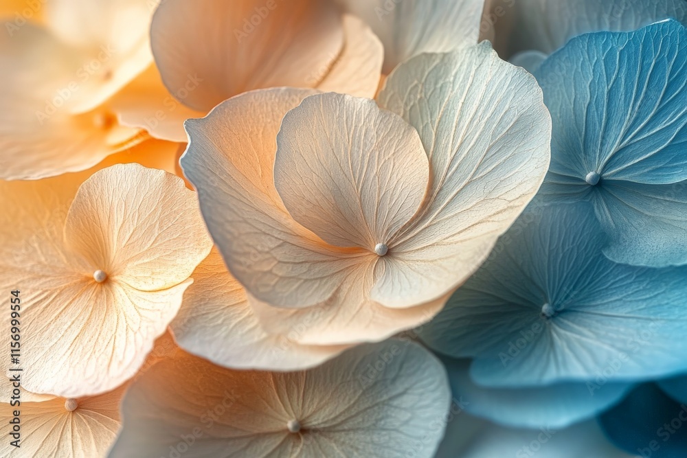 Poster the image captures delicate pastel shades of blue and peach, creating a harmonious presentation of o