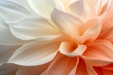 Obraz premium A singular white and peach flower gently unfurls its petals amidst a serene backdrop, capturing the tranquil beauty associated with modern natural aesthetics.