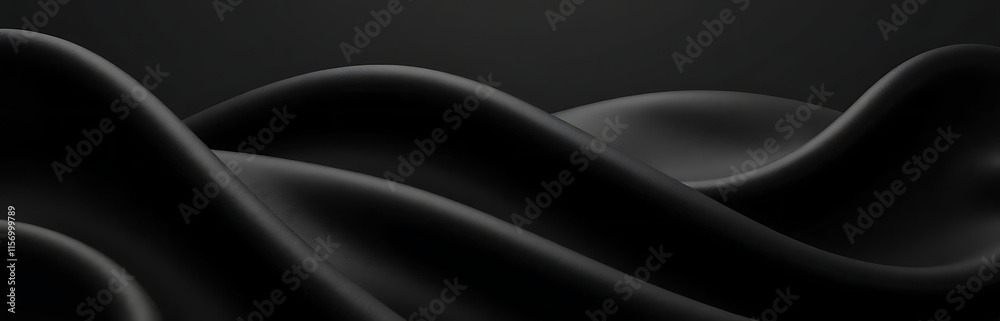 Poster The Background Is A Wave Of Black Satin Fabric Created Using Artificial Intelligence Algorithms In A Digital Design Process. 00001