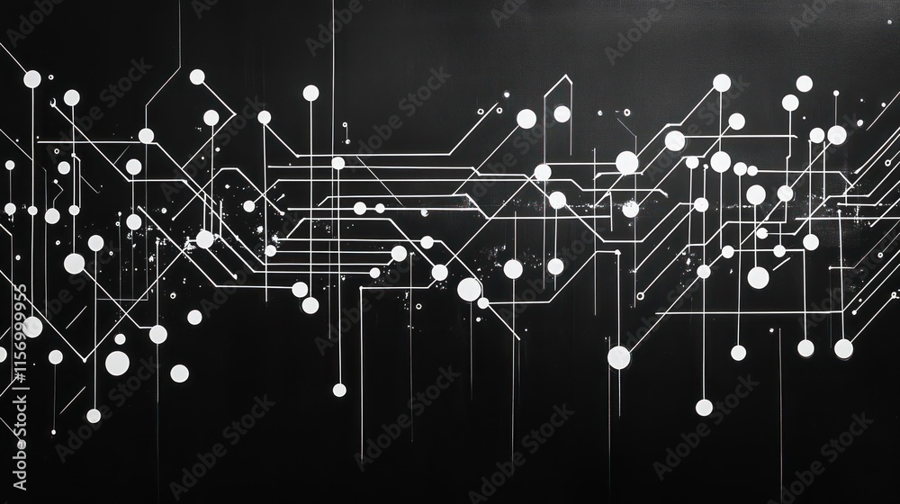 Aufkleber abstract black and white circuit board pattern.