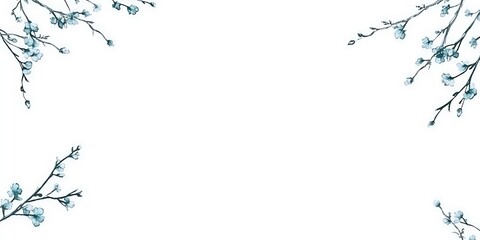 Delicate blue blossoms frame a white background, ideal for invitations, cards, or web banners.