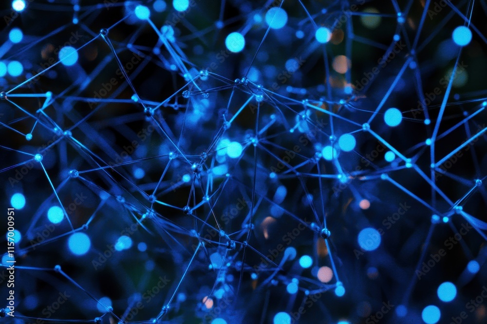 Poster Abstract blue network connection nodes and lines.