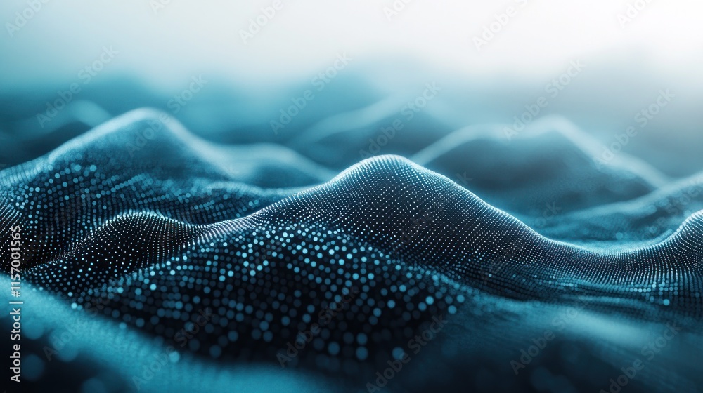 Aufkleber Abstract digital landscape of flowing data points in teal and blue hues, creating a wavy terrain.