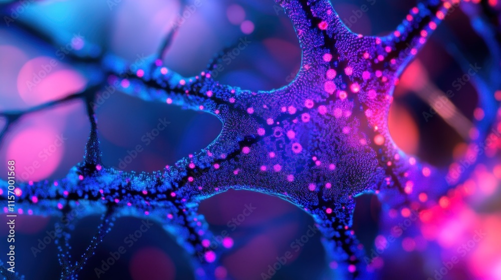 Aufkleber Microscopic view of vibrant neuron network, intricate connections and glowing nodes.