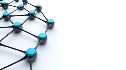 This image showcases an abstract network structure featuring blue nodes connected by black lines against a clean white background. Ideal for technology themes.