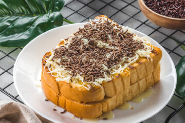 toast topped with chocolate ceres and cheese