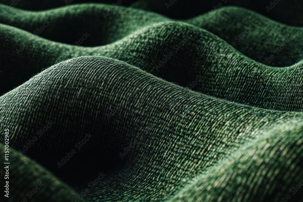 Poster Abstract green fabric texture with wavy pattern and soft light.