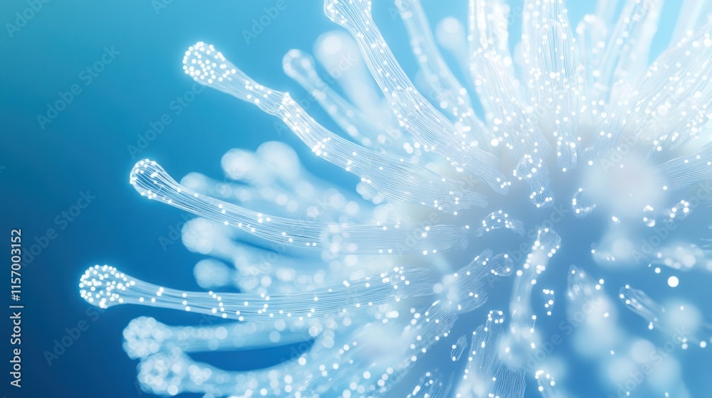 Fototapete microscopic view of a virus, showcasing its intricate structure and glowing particles.