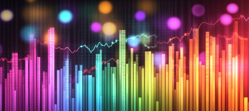 Rainbow Digital Soundwave Chart Inspiring Innovation Growth in Technology, Finance, and Music.
